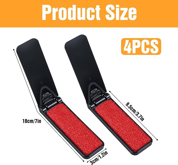 4 Pack Foldable Lint Brush for Clothes, Portable Travel Size Lint Remover Brush - Image 2
