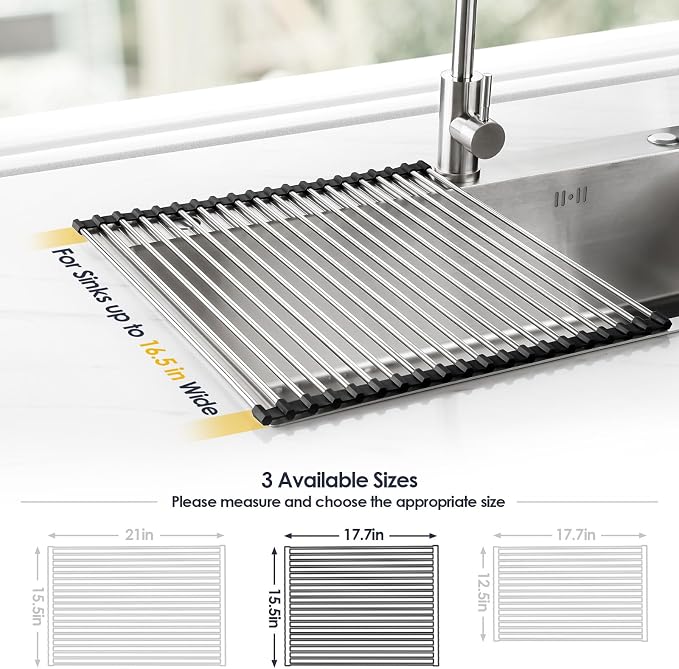 Tomorotec Roll Up Dish Drying Rack Over Sink, 304 Steel, Heat-Resistant Trivet - Image 4