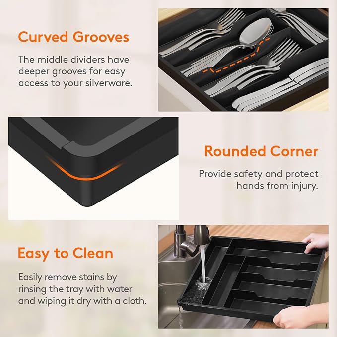 Lifewit Silverware Drawer Organizer Tray, Cutlery Storage - Image 7