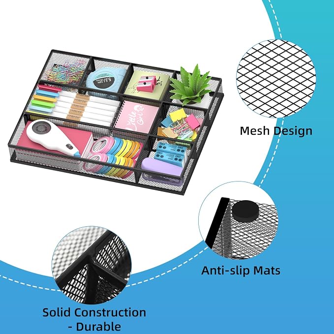 SUPEASY 2 Pack Mesh Drawer Organizer, Metal Desk Drawer Organizer Tray - Image 3