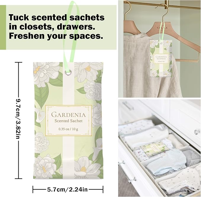 SCENTORINI Scented Sachets for Drawer and Closet, Gardenia Scent 14 Pack - Image 4