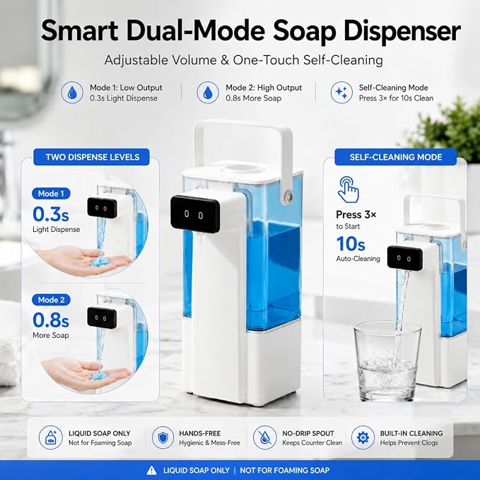 Extra Large 27 oz Dish Soap Dispenser, USB-C Rechargeable | No-Drip Precision - Image 5