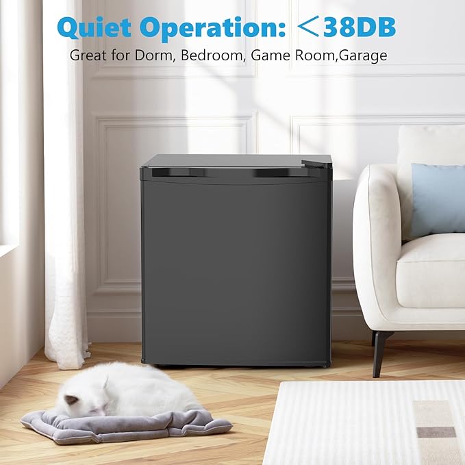 1.7 Cu.ft Mini Fridge with Freezer, Compact Refrigerator, Single Reversible Door, Ultra Quiet, Energy Efficient for Office, Dorm, Bedroom, Apartment, Black