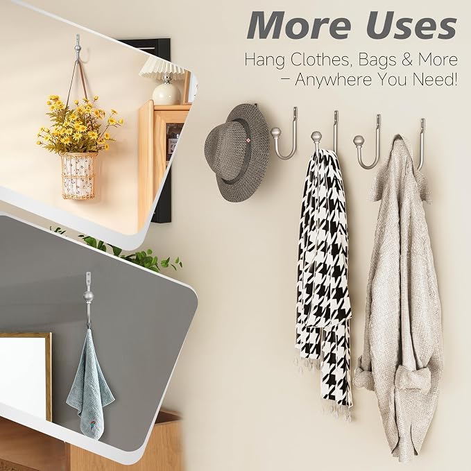 Hion Curtain Holdbacks Silver 4pcs, Curtain Tiebacks Wall Mounted Hooks | - Image 5