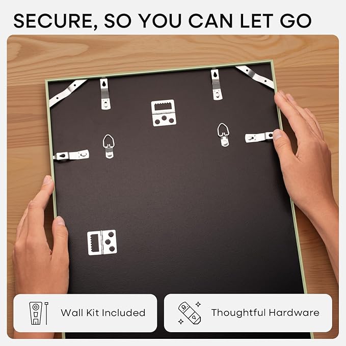 Homeforia 10x14 Picture Frame Sage Green, High End Metal 10x14 Wall Hanging Frame with Mat 8x12, 10 x 14 Poster Frame Matted to 8 x 12 inch Photo, 10by14 Thin Frame, Tempered Glass, Wall Kit, Set of 2