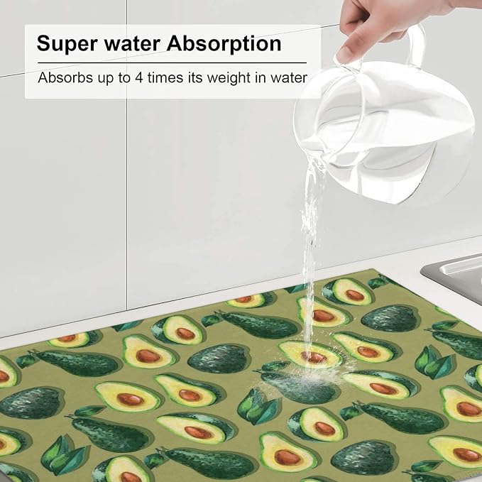 Green Avocado Dish Drying Mat For Kitchen Counter, Super Absorbent Microfiber - Image 5