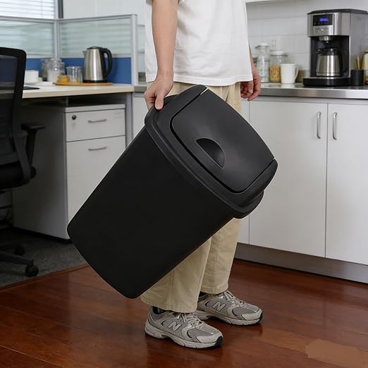 4 Packs Kitchen Trash Can 13 Gallon with Swing Lid, Plastic Tall Garbage Can, Large 50L Waste Bin for Home, Office, Garage, Restaraunt (Black)