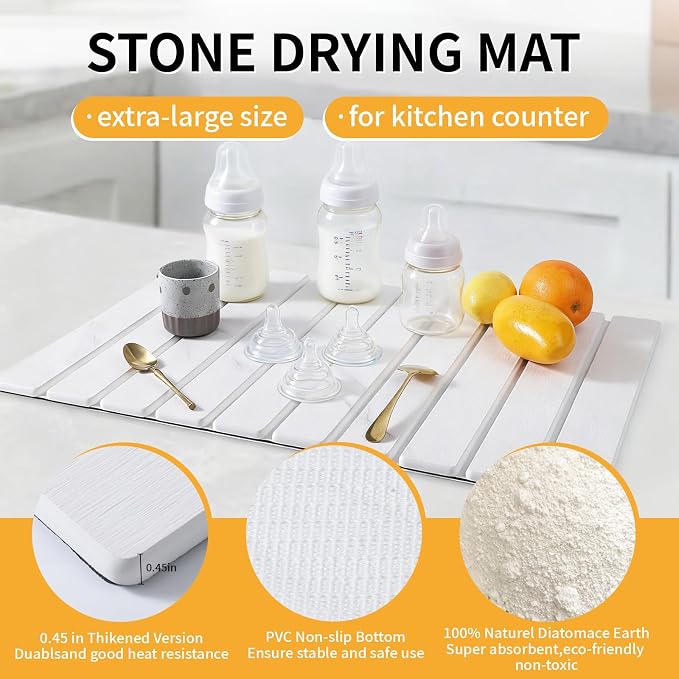 Stone Dish Drying Mat for Kitchen Counter, Any Countertop - Image 4