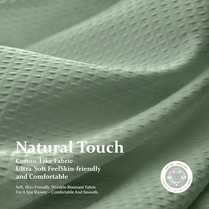 Dynamene Extra Wide Waffle Shower Curtain 256 GSM Fabric 108x72 Sage Green - Image 7