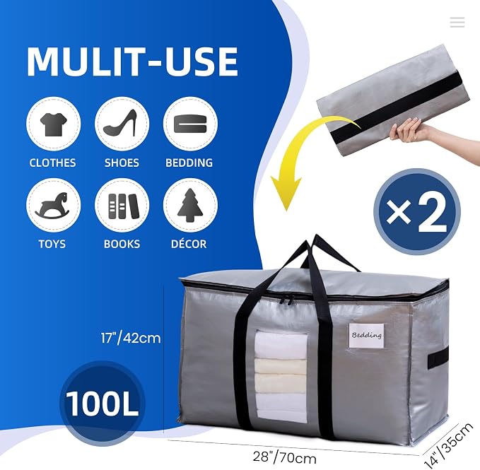 TAILI 2 Pack Silver Extra Large Moving Bags, Storage Bag - Image 2