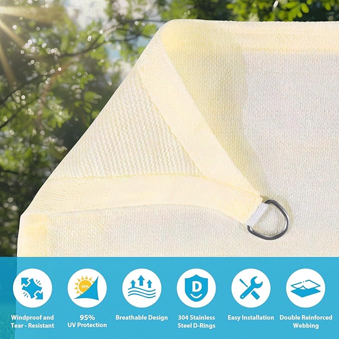 Amagenix Sun Shade Sail 10'X10'X14' Curved Edge Outdoor Shade Canopy Cream Breathable 95% UV Block Shade Cloth for Patio Garden Backyard (We Make Custom Size)