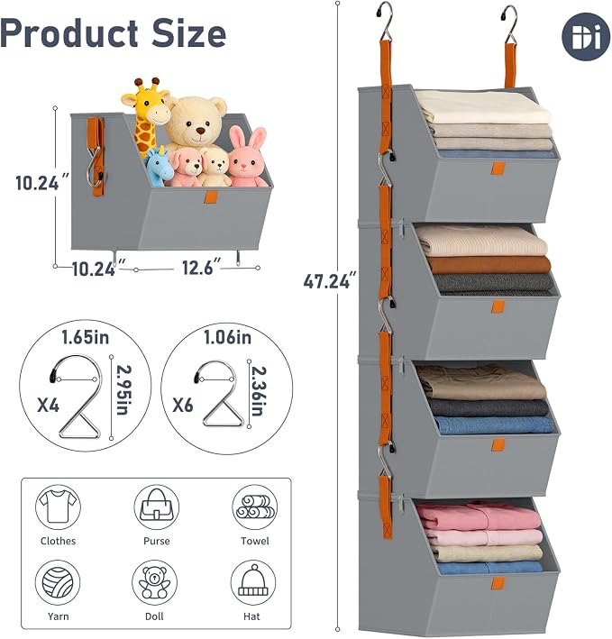 DIMJ 4-Tier Hanging Closet Organizer, Modular Bins - Image 3