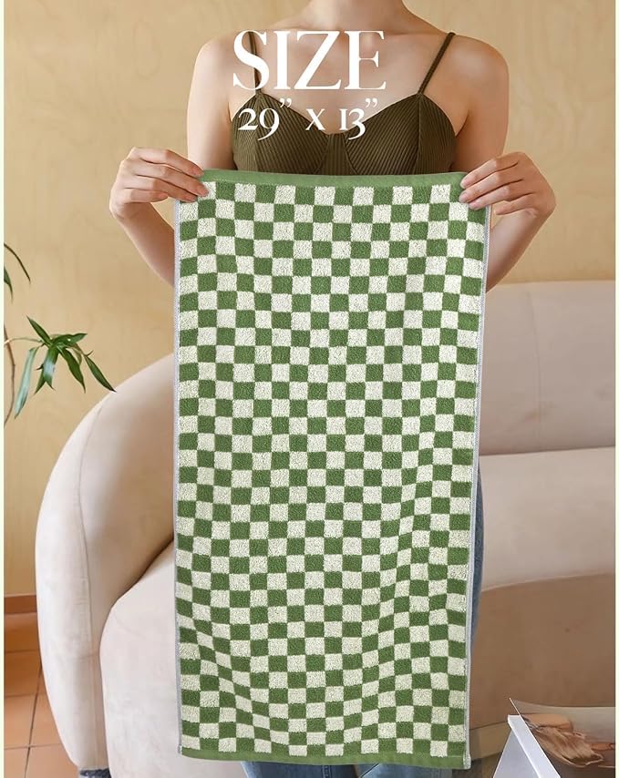 Jacquotha Green Hand Towels for Bathroom Set of 4, Cute Checkered - Image 2