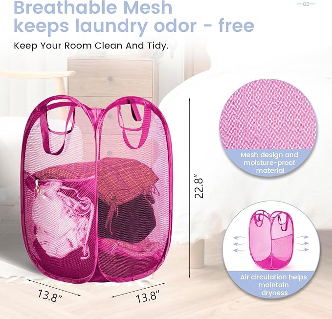 HOUSE AGAIN Strong Mesh Pop Up Laundry Hamper, 70L Collapsible Laundry Basket - Image 2