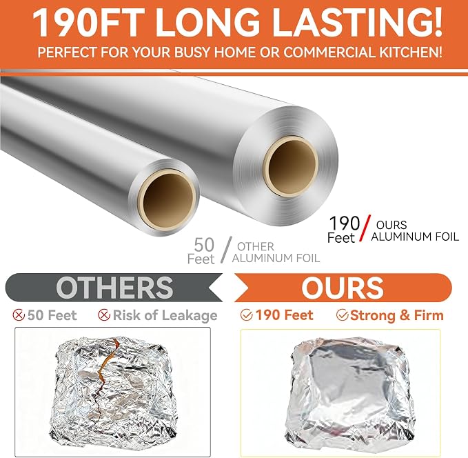 Aluminum Foil Roll, 12in x 190Sq Ft Aluminum Foil, Thick Strong Tin Foil - Image 3