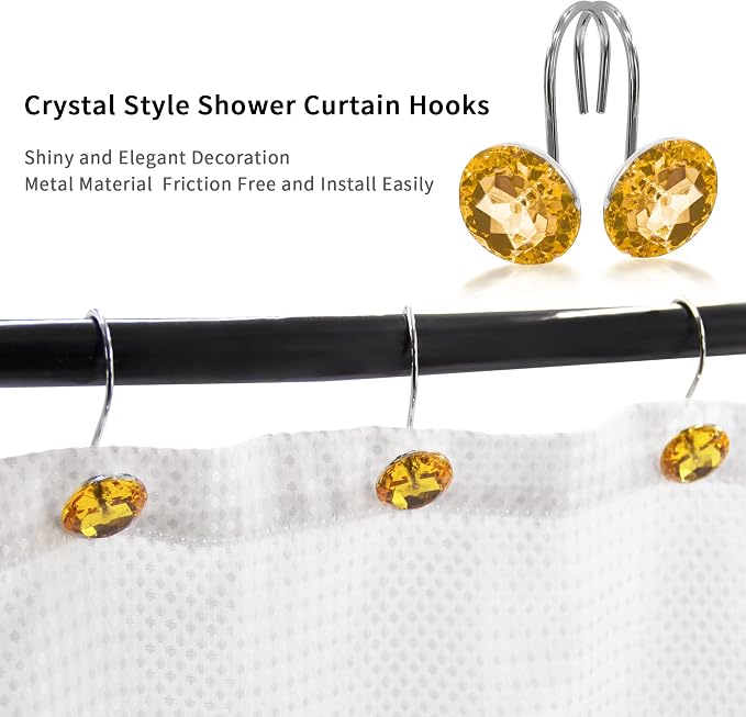 Gold Diamond Crystal Bling Shower Curtain Hooks Rings - Image 3