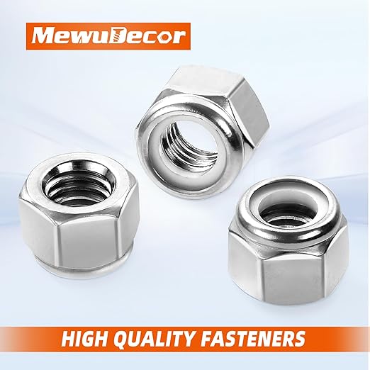 MewuDecor #8 32 Nylon Insert Hex Lock Nuts Locknuts, 304 Stainless Steel 18-8, Bright Finish, 100 PCS