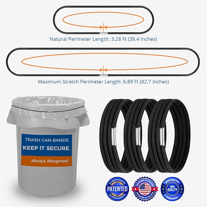 Trash Can Bands Set of 3, Fits 32 to 55 Gallon Cans, Hongmed Large Elastic - Image 2