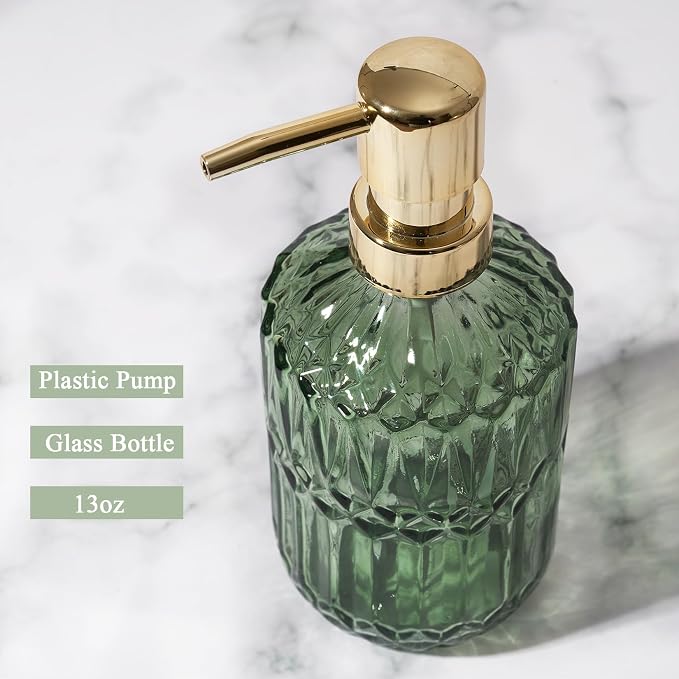 Glass Soap Dispenser Green Bottle Plastic Pump - Image 2