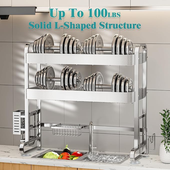 HOWDIA 3-Tier Over The Sink Dish Drying Rack, 304 Stainless Steel | Honeycomb - Image 6