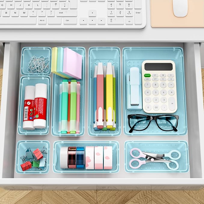 ElegantArray 12 PCS Drawer Organizer Set, Makeup Organizers, Sea Blue | 4 Sizes - Image 6