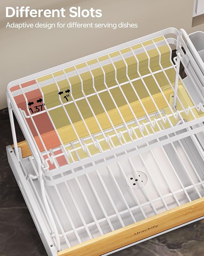 Urackify 2-Tier Stainless Steel&Bamboo Dish Rack - Image 5
