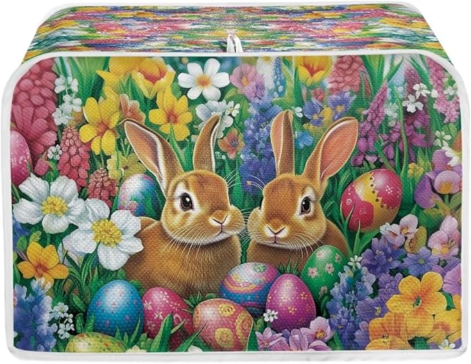 Easter Decor Toaster Cover 2 Slice Wide Slot Washable Bread Maker Covers Toaster Covers Kitchen Small Appliance Cover Stain Resistant,Easter Bunny Eggs Floral