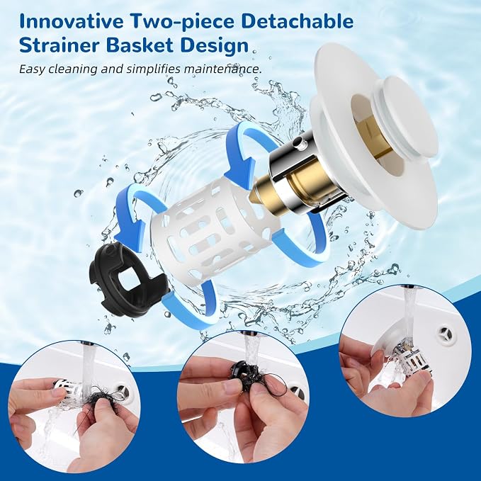 Hibbent 2 PCS Upgraded 3 in 1 Bathroom Sink Drain Strainer, Pop Up Stopper | - Image 4