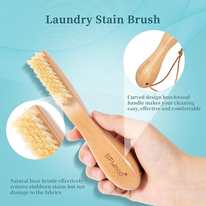 Laundry Stain Brush, Natural Soft Boar Bristles, Removes Tough Stains from - Image 3