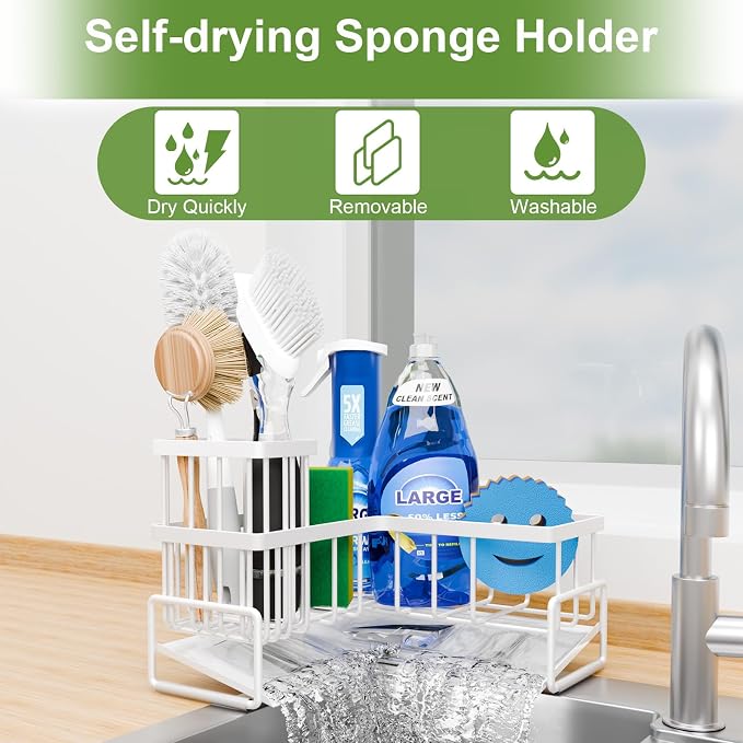 Fikoksol Large Sponge Holder for Kitchen Sink, 90-Degree Sink Caddy Storage - Image 5