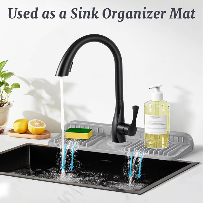 PoYang 14.6 Inch Faucet Mat for Kitchen Sink Splash Guard, Light Grey | Sink - Image 7