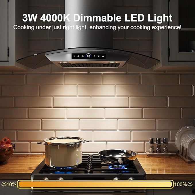 30 inch Wall Mount Range Hood, 1200 CFM with 4-Speed Gesture Sensing & Touch Control, Stainless Steel Kitchen Stove Vent Hoods with 2 LED Lights, Time Setting, Dishwasher-Safe Baffle Filters