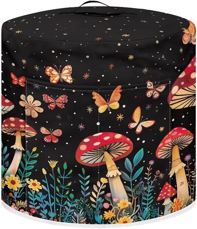Small Appliance Covers for Air Fryer & Pressure Cooker, Appliance Dust Covers with Pockets Fits Pressure Cooker (6 Quart) and Extra Accessories - Butterfly Mushroom