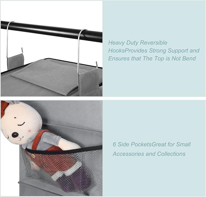 Fixwal Weekly Kids Clothes Organizer 6-Shelf Hanging Closet Storage Grey | - Image 5