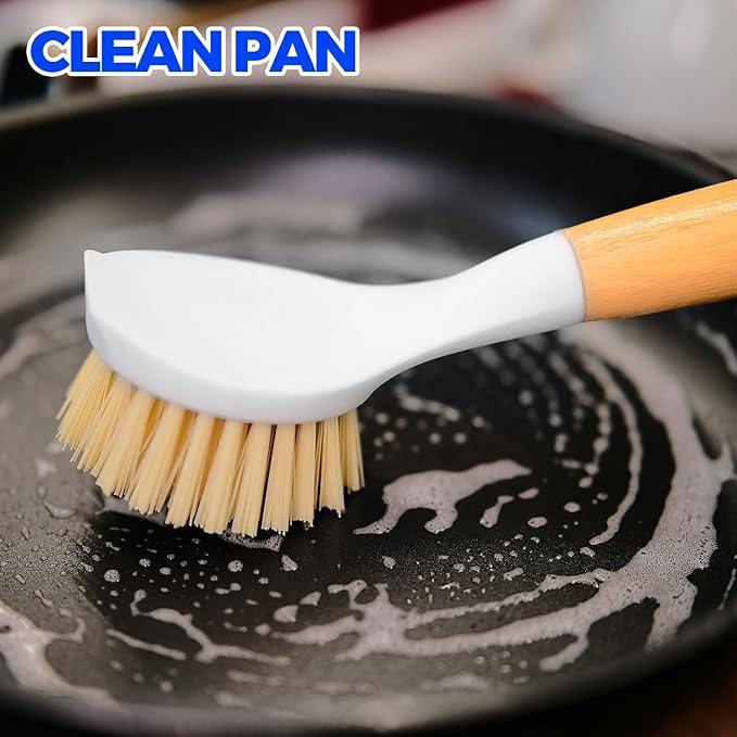 Holikme 3 Pack Dish Brush with Bamboo Handle Cleaning Brush, Pans and Vegetables - Image 2