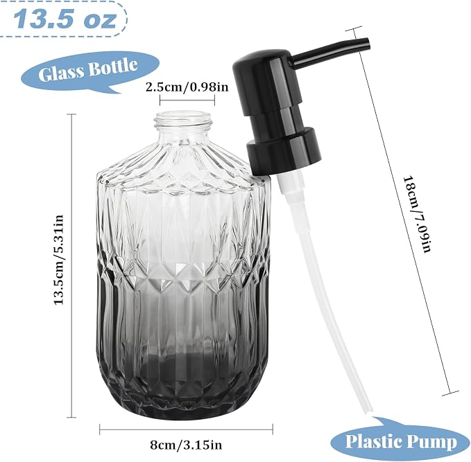 Glass Soap Dispenser with Plastic Pump, 13.5Oz Soap Dispenser - Image 2