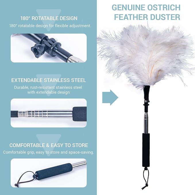 Extendable Feather Duster 22–47 Inch, Long Handle Ceiling Fan Duster - Image 5