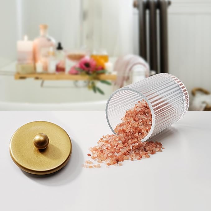 SheeChung 2 Pack Gold Ribbed Glass Qtip Holder - Image 5