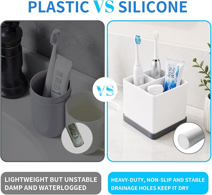 2 Pack Toothbrush Holders for Bathrooms White Gray, 3-Slot Electric Toothbrush - Image 6