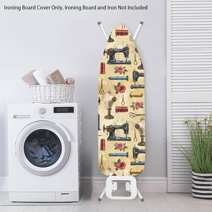 Ironing Board Cover, Standard Size 15x54, Sewing Machine Rose Print, Elastic - Image 4
