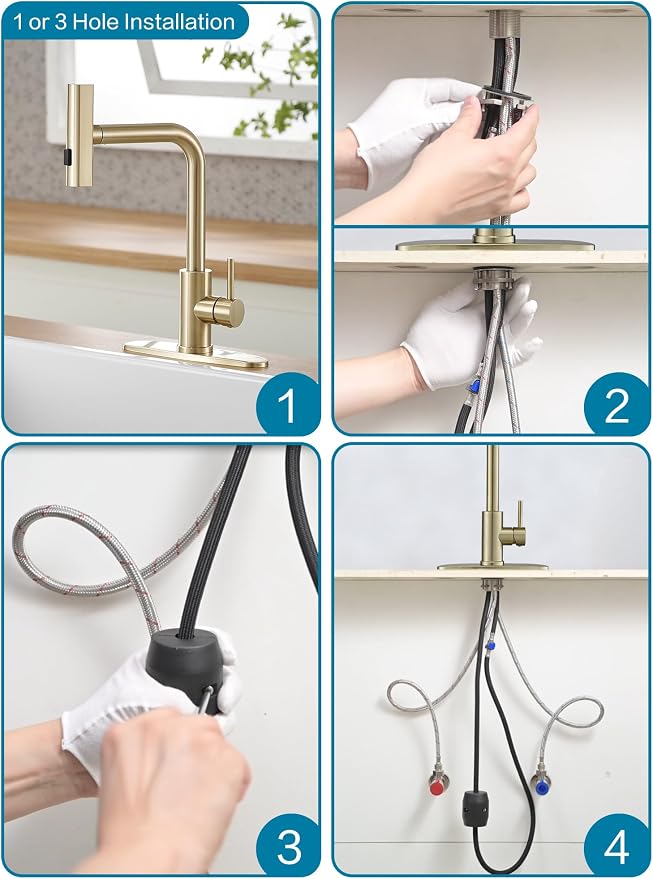 Gold Kitchen Faucets with Pull Down Sprayer, Waterfall Kitchen Sink Faucet - Image 9