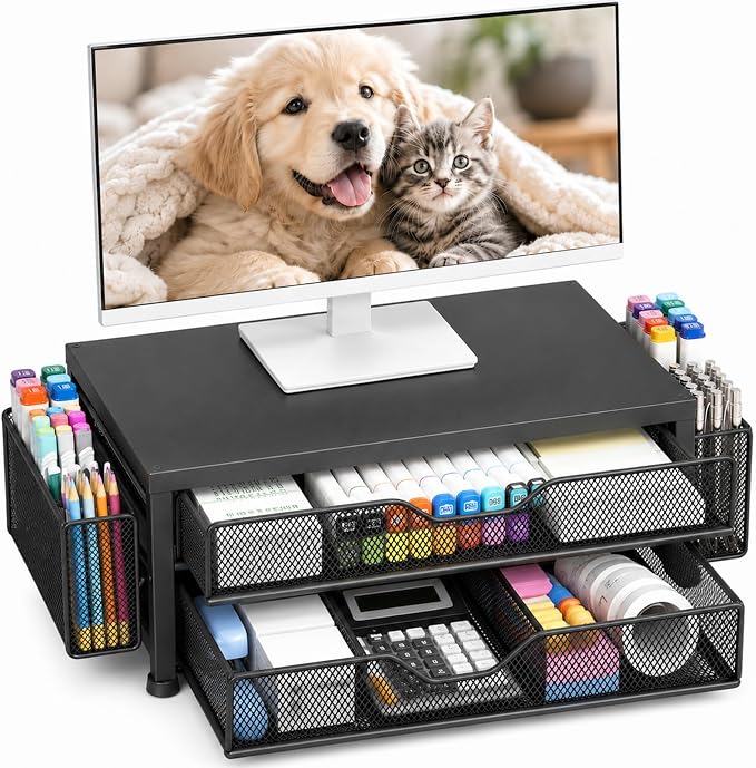 Desk Organizer and Accessories, 2-Tier Computer Monitor Stand Riser by OPNICE