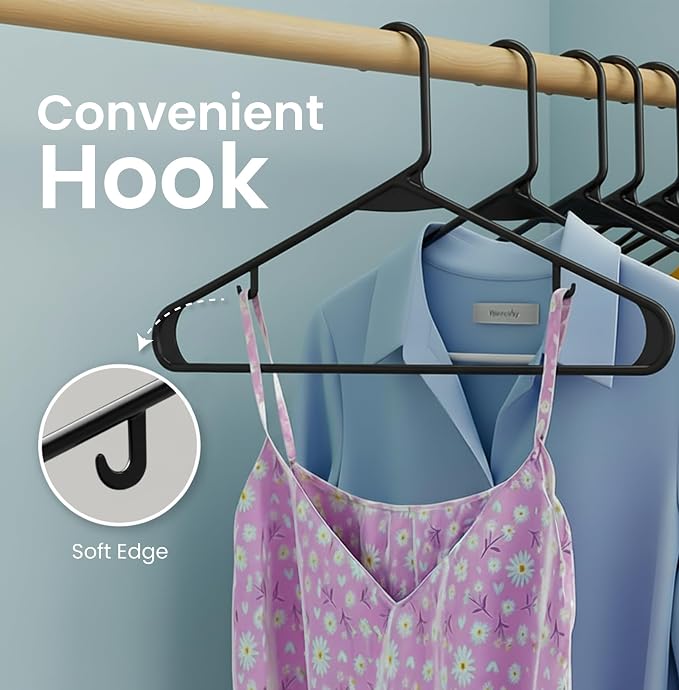 Utopia Home Plastic Hangers 20 Pack – Built-in Strap Hooks Black | Space saving - Image 5