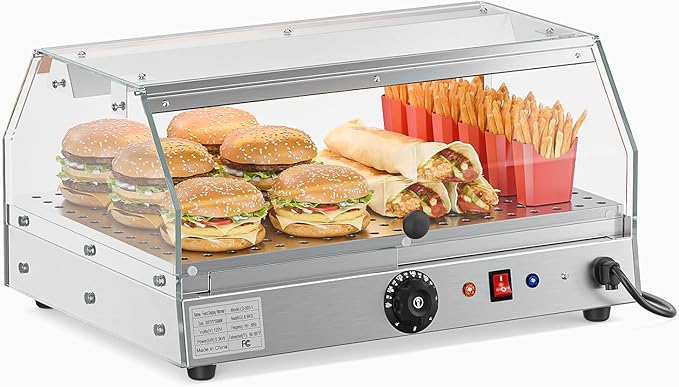 Bonnlo Commercial Food Warmer Display Pizza Warmer, Electric Countertop Food Warmer with LED Acrylic Door Removable Shelves Temp Control, Food Display Warmer for Buffet Restaurant, 120V 300W (1-Tier)