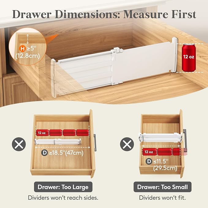 Lifewit 5" Tall Drawer Dividers, Adjustable Deep Drawer Organizer Clothes | - Image 6