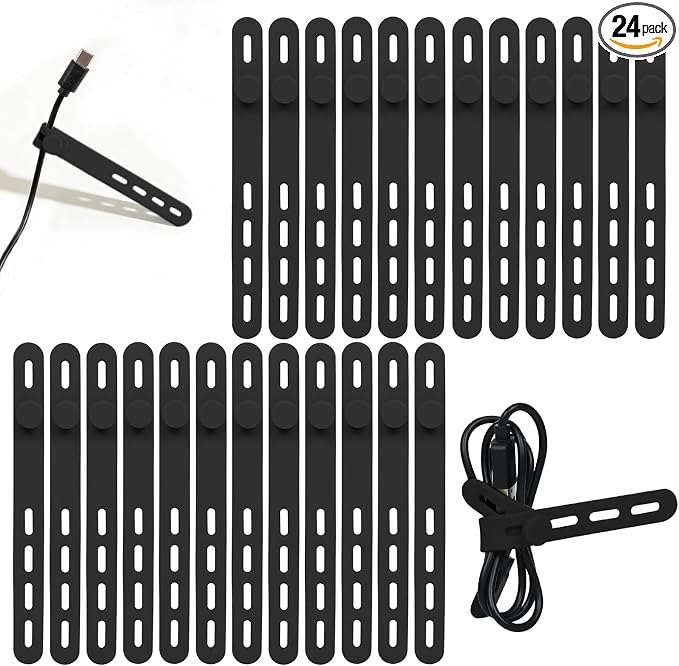 Donruby 24Pcs Silicone Cable Ties, Reusable Cord Organizer Straps, 5.12" by Donruby