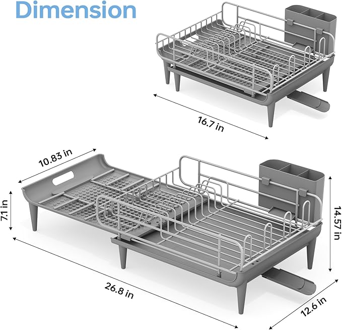 TOOLF Large Dish Rack for Kitchen Counter, 16.7-26.8in, Stainless Steel - Image 3