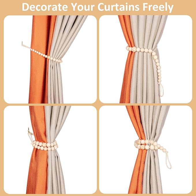 KLOGTSIND Wood Bead Curtain Tiebacks, 4 Pack Curtain Tie Backs - Image 3