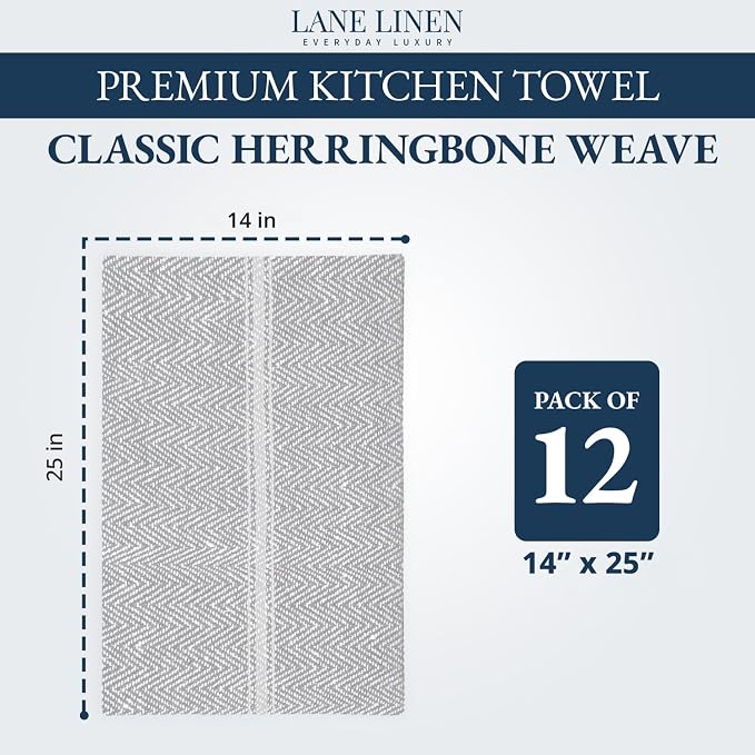 LANE LINEN Kitchen Dish Towels 100% Cotton Absorbent Lint-Free 12 Pack - Image 2