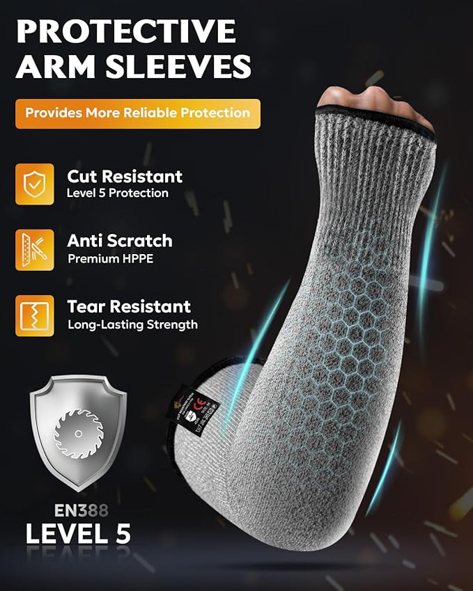 Evridwear Protective Arm Sleeves Cut Resistant Farmers Sleeves for Men Work, Gardening, Farming, Arm Protectors for Thin Skin and Bruising (Medium, With Thumb Hole)